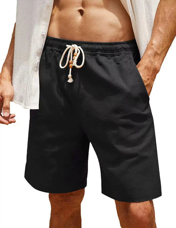 Men's Linen Shorts Casual Elastic Waist Drawstring Summer Beach Shorts